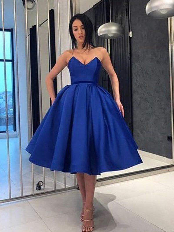 Wholesale Ball Gown Satin Ruffles Sweetheart Sleeveless Knee-Length Homecoming Dresses